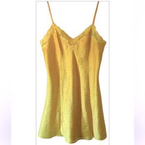 VICTORIAS SECRET WOMANS SLIP mini DRESS SMALL YELLOW pink POLKA DOT y2k vtg 90s